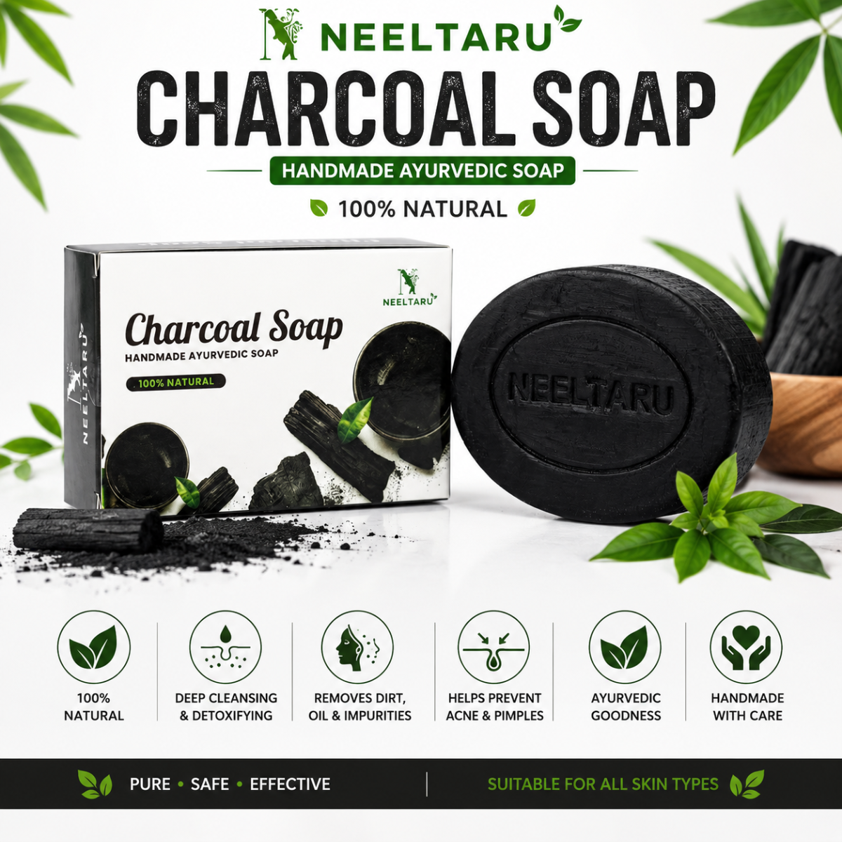 Neeltaru Charcoal Soap Combo Pack (Buy 4 Get 1 Free) – Ayurvedic Deep Cleansing Soap for Clear & Fresh Skin - Image 4