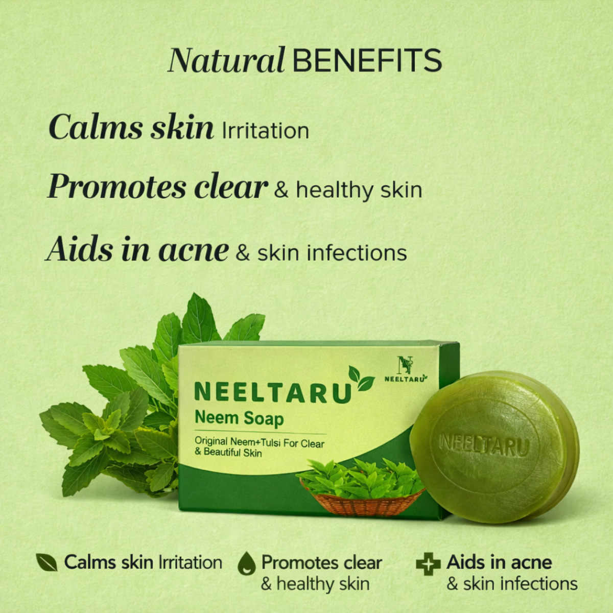 Neeltaru Neem Soap Combo Pack (Buy 4 Get 1 Free) – Ayurvedic Neem Soap for Clear, Clean & Healthy-Looking Skin - Image 3