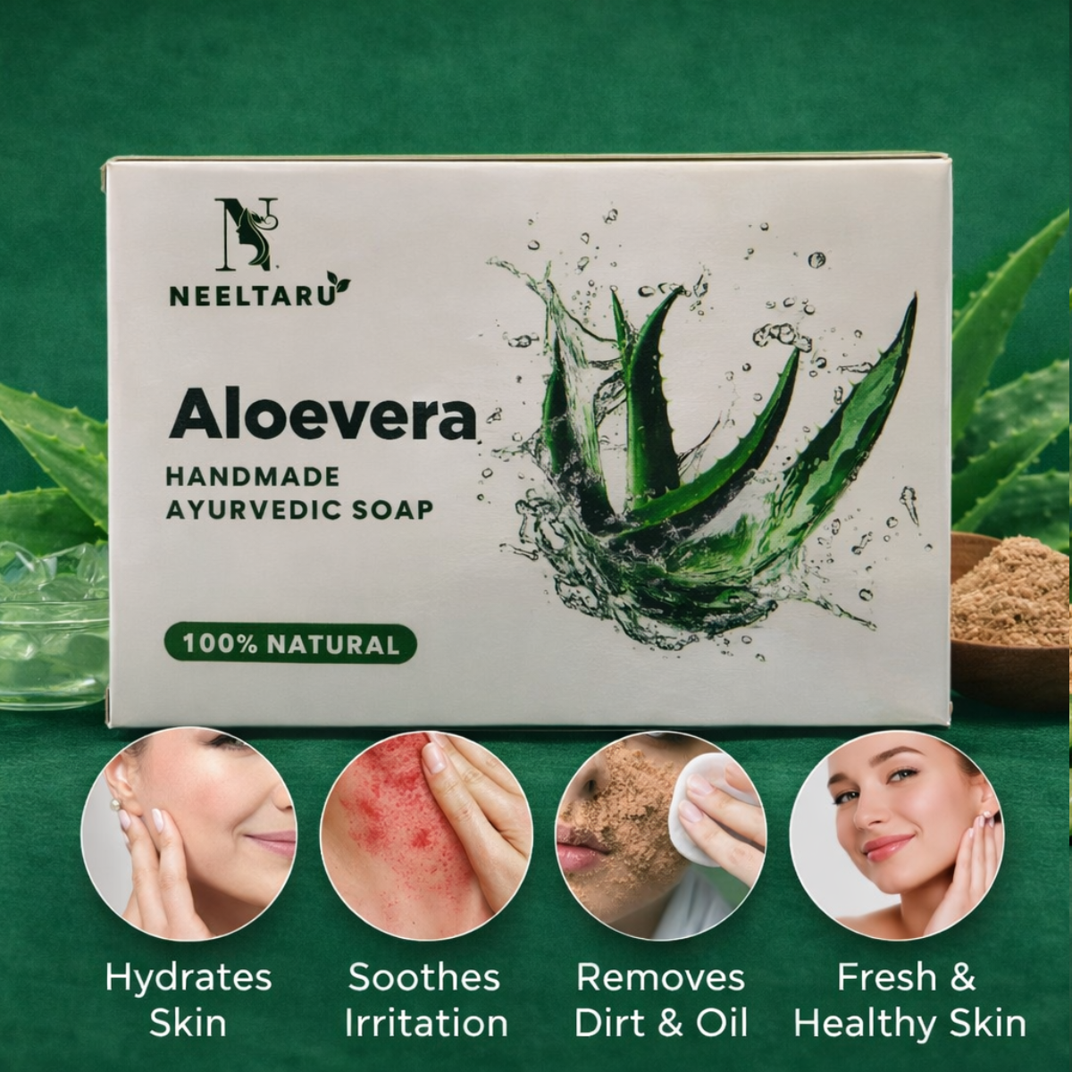 Neeltaru Aloe Vera Soap Combo Pack (Buy 4 Get 1 Free) – Ayurvedic Aloe Vera Soap for Soft, Fresh & Hydrated-Looking Skin - Image 2