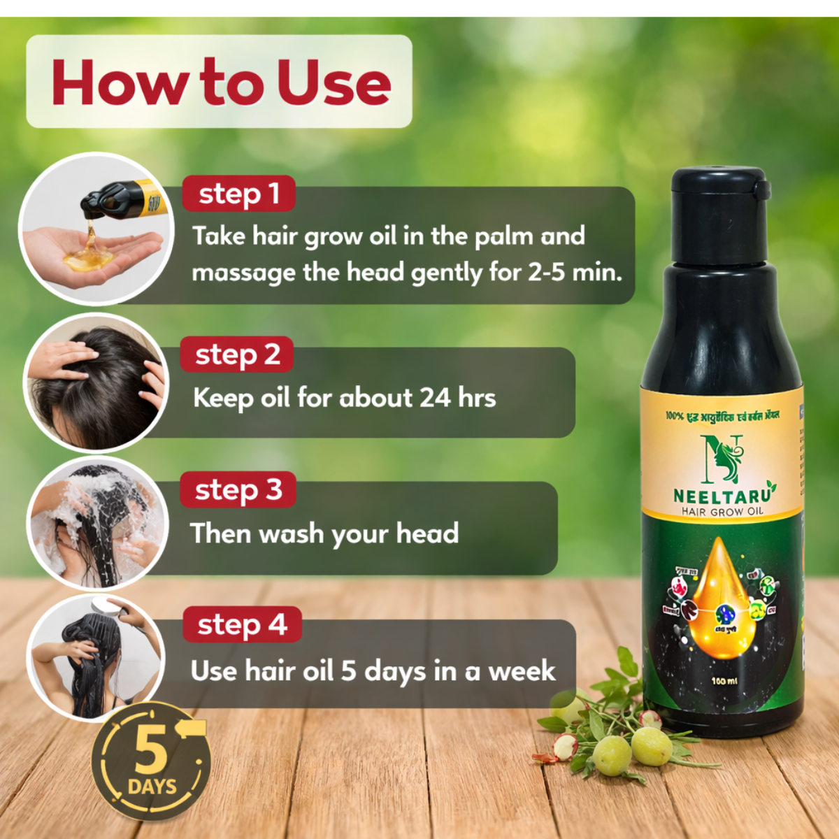 Neeltaru Hair Grow Oil | Ayurvedic Hair Growth Oil for Hair Fall Control, Strong & Healthy Hair | 100ml - Image 3