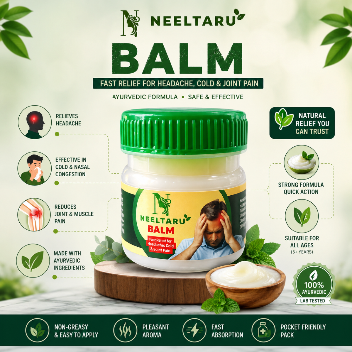 Neeltaru Ayurvedic Balm – Herbal Pain Relief Balm for Joint, Knee, Back & Muscle Pain - Image 2