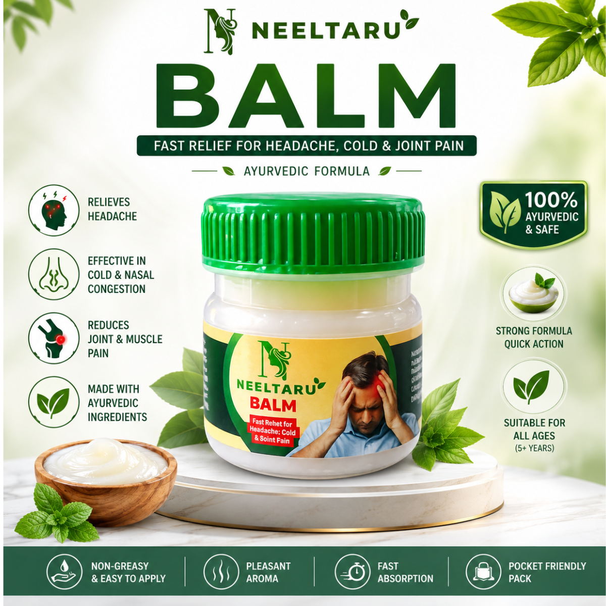 Neeltaru Ayurvedic Balm – Herbal Pain Relief Balm for Joint, Knee, Back & Muscle Pain - Image 3