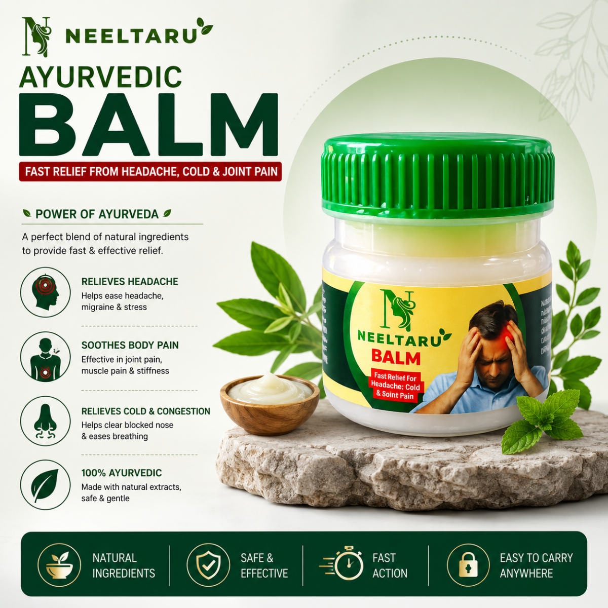 Neeltaru Ayurvedic Balm – Herbal Pain Relief Balm for Joint, Knee, Back & Muscle Pain - Image 4